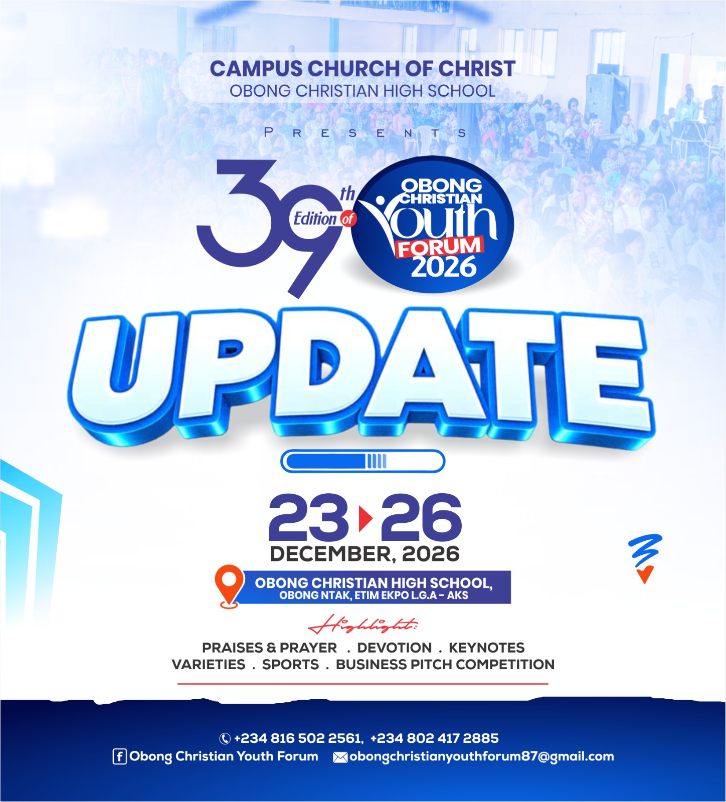 Official flyer for the 39th Obong Christian Youth Forum, 23 to 26 December 2026 — Update